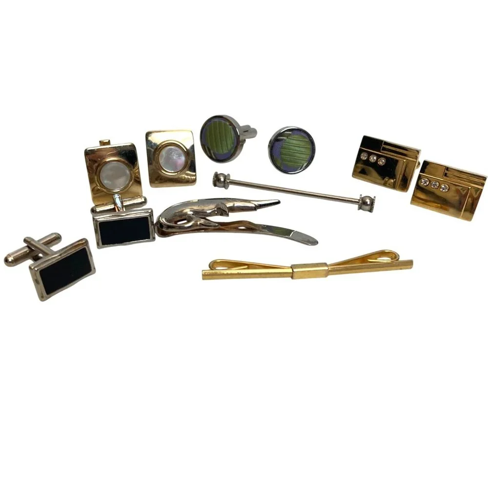 Vintage Mens Cufflinks Tie Clips Collar Bar Lot Silver Gold Tone Swank Unbranded